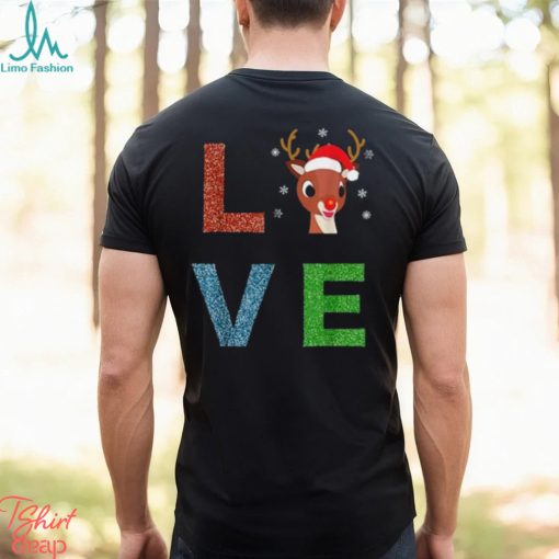 Rudolph Red Nosed Reindeer Glitter LOVE Kids Gift T Shirt