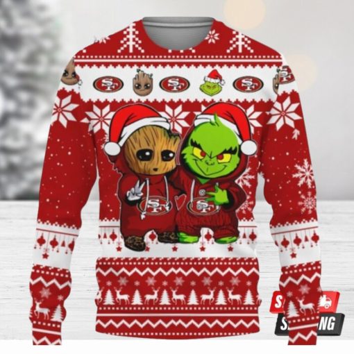 San Francisco 49Ers Baby Groot And Grinch Best Friends Ugly Christmas Sweaters