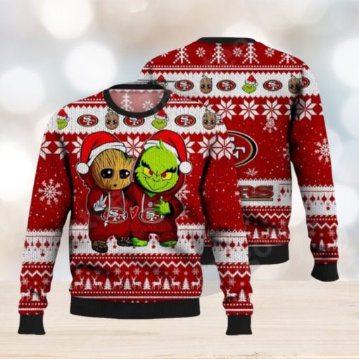 San Francisco 49Ers Baby Groot And Grinch Nfl Ugly Christmas Sweaters