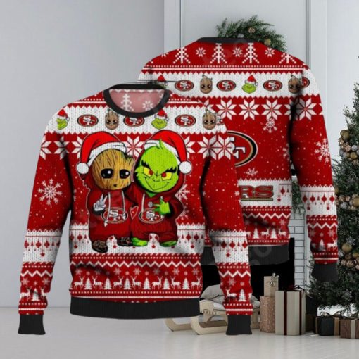 San Francisco 49Ers Baby Groot And Grinch Nfl Ugly Christmas Sweaters