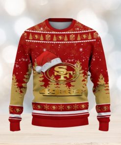 San Francisco 49ers Logo Wearing Santa Hat Trending Christmas Gift AOP Ugly Christmas Sweater Men Women Winter Gift