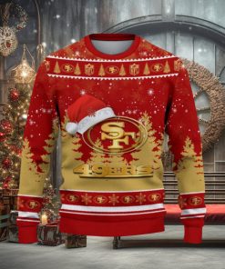 San Francisco 49ers Logo Wearing Santa Hat Trending Christmas Gift AOP Ugly Christmas Sweater Men Women Winter Gift