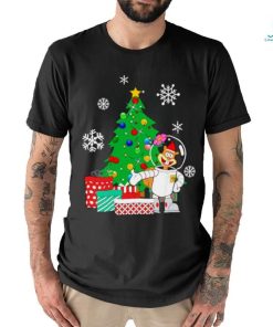 Sandy cheeks around the Christmas tree shirt