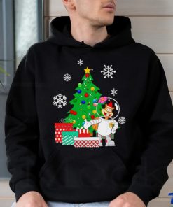 Sandy cheeks around the Christmas tree shirt