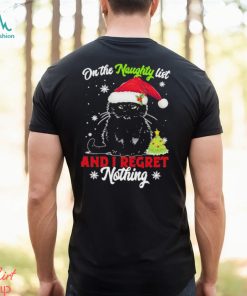 Santa Black Cat On the naughty list and I regret Nothing Christmas 2023 Shirt