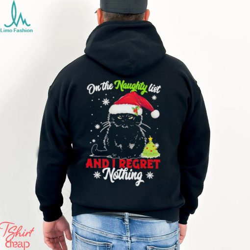 Santa Black Cat On the naughty list and I regret Nothing Christmas 2023 Shirt