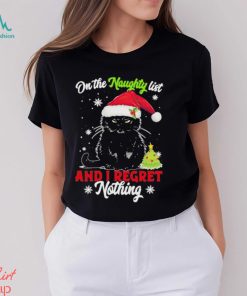 Santa Black Cat On the naughty list and I regret Nothing Christmas 2023 Shirt