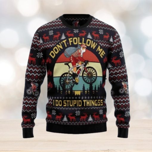 Santa Claus On Mountain Bike Ugly Christmas Sweater