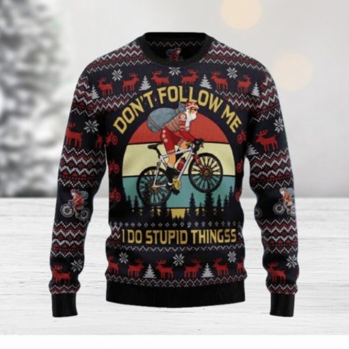 Santa Claus On Mountain Bike Ugly Christmas Sweater