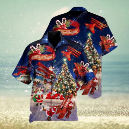 Santa Flying Plane Hawaiian Shirt, Christmas Unique Gift