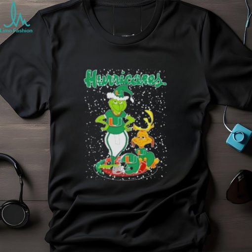 Santa Grinch And Dog Miami Hurricanes Helmet Merry Christmas tshirt
