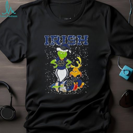 Santa Grinch And Dog Notre Dame Fighting Irish Helmet Merry Christmas Tshirt
