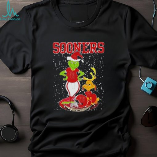 Santa Grinch And Dog Oklahoma Sooners Helmet Merry Christmas Tshirt