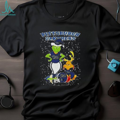 Santa Grinch And Dog Pittsburgh Panthers Herd Helmet Merry Christmas TShirt