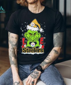 Santa Grinch Hand Love Pittsburgh Steelers Christmas Shirt