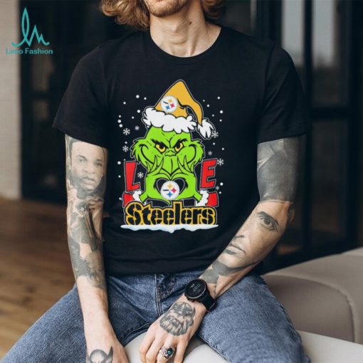 Santa Grinch Hand Love Pittsburgh Steelers Christmas Shirt