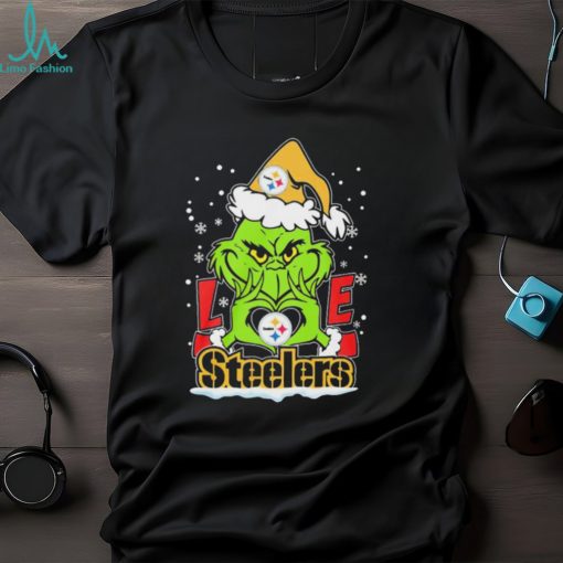 Santa Grinch Hand Love Pittsburgh Steelers Christmas Shirt