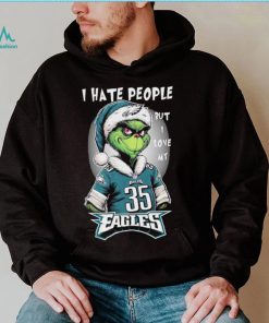 Santa Grinch I hate people but I love my philadelphia eagles Boston Scott christmas Shirt