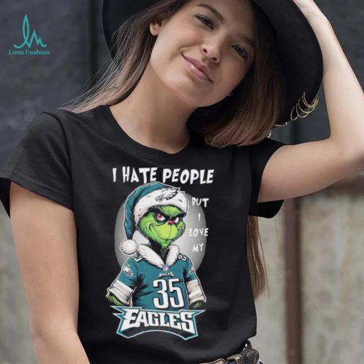 Santa Grinch I hate people but I love my philadelphia eagles Boston Scott christmas Shirt