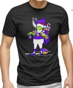 Santa Grinch Minnesota Vikings give gifts candy cane Browns Christmas shirt