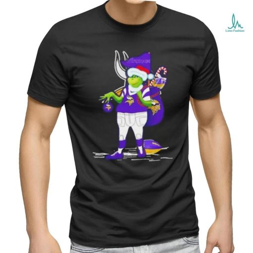 Santa Grinch Minnesota Vikings give gifts candy cane Browns Christmas shirt