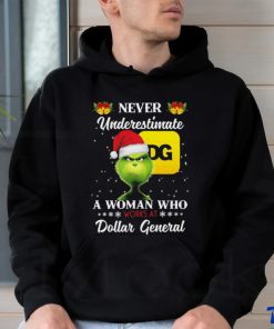 Santa Grinch Never Underestimate A Woman Who Works At Dollar General Christmas shirt