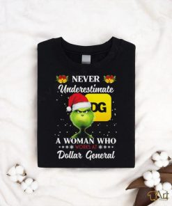 Santa Grinch Never Underestimate A Woman Who Works At Dollar General Christmas shirt