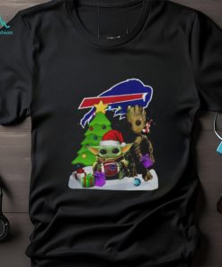 Santa Groot and Baby Yoda hug Buffalo Bills Snow Christmas Tree shirt