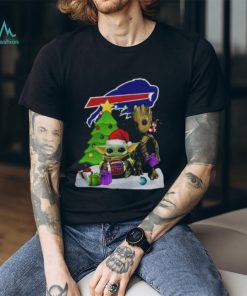Santa Groot and Baby Yoda hug Buffalo Bills Snow Christmas Tree shirt