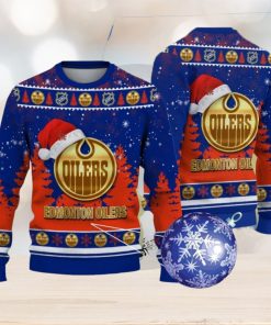 Santa Hat Logo Edmonton Oilers Golden Christmas Tree Ugly Sweater