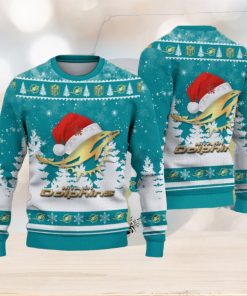 Santa Hat Logo Miami Dolphins Golden Christmas Tree Knitted Sweater