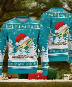 Santa Hat Logo Miami Dolphins Golden Christmas Tree Knitted Sweater