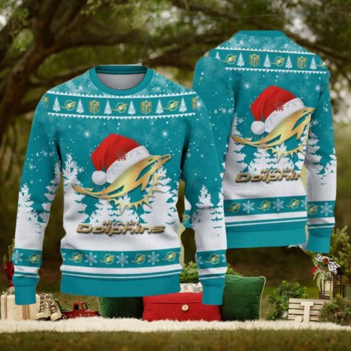 Santa Hat Logo Miami Dolphins Golden Christmas Tree Knitted Sweater