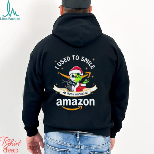 Santa Jack Skellington Grinch mashup face I used to smile at then I worked at Amazon shirt