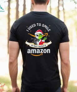 Santa Jack Skellington Grinch mashup face I used to smile at then I worked at Amazon shirt