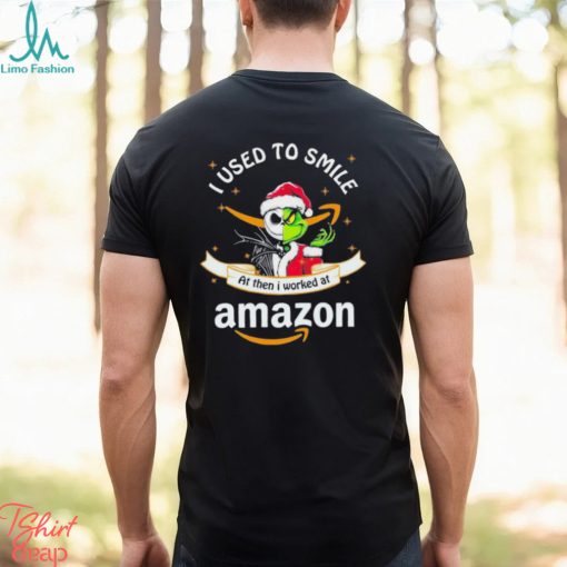 Santa Jack Skellington Grinch mashup face I used to smile at then I worked at Amazon shirt