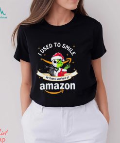 Santa Jack Skellington Grinch mashup face I used to smile at then I worked at Amazon shirt