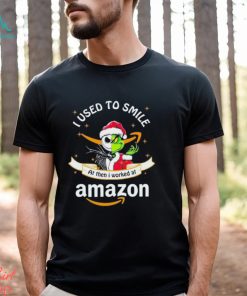 Santa Jack Skellington Grinch mashup face I used to smile at then I worked at Amazon shirt
