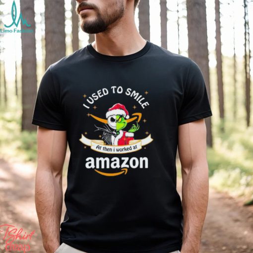 Santa Jack Skellington Grinch mashup face I used to smile at then I worked at Amazon shirt