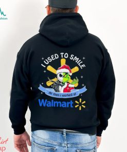 Santa Jack Skellington Grinch mashup face I used to smile at then I worked at Walmart shirt