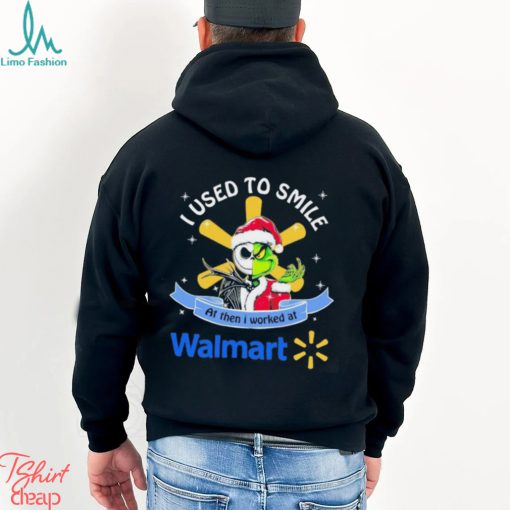 Santa Jack Skellington Grinch mashup face I used to smile at then I worked at Walmart shirt