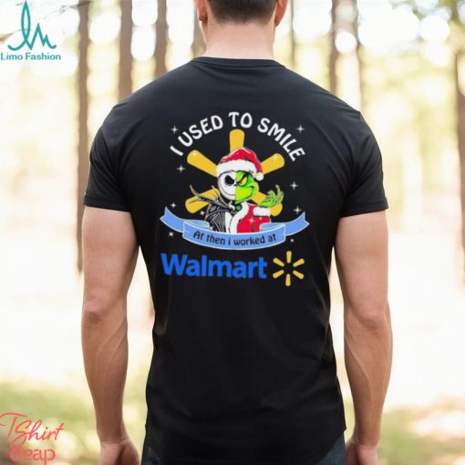 Santa Jack Skellington Grinch mashup face I used to smile at then I worked at Walmart shirt