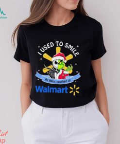 Santa Jack Skellington Grinch mashup face I used to smile at then I worked at Walmart shirt
