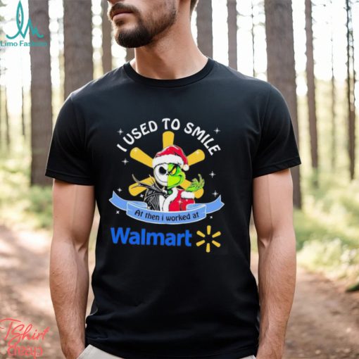 Santa Jack Skellington Grinch mashup face I used to smile at then I worked at Walmart shirt
