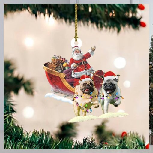 Santa On Sleigh With Pug Dog Ornament Dog Owners Christmas Tree Decorations
