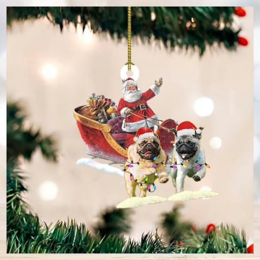 Santa On Sleigh With Pug Dog Ornament Dog Owners Christmas Tree Decorations