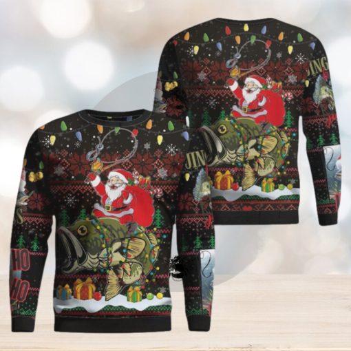 Santa Riding Bass Fish Ugly Christmas Sweater