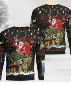 Santa Riding Bass Fish Ugly Christmas Sweater