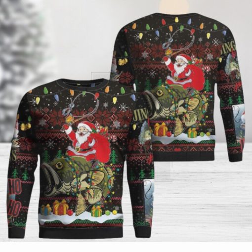 Santa Riding Bass Fish Ugly Christmas Sweater