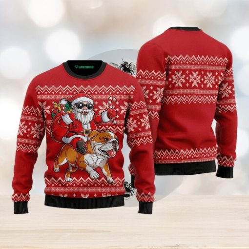 Santa Riding English Bulldog Ugly Christmas Sweater